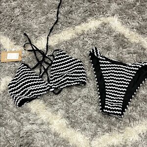 Black and White Striped Bikini Set